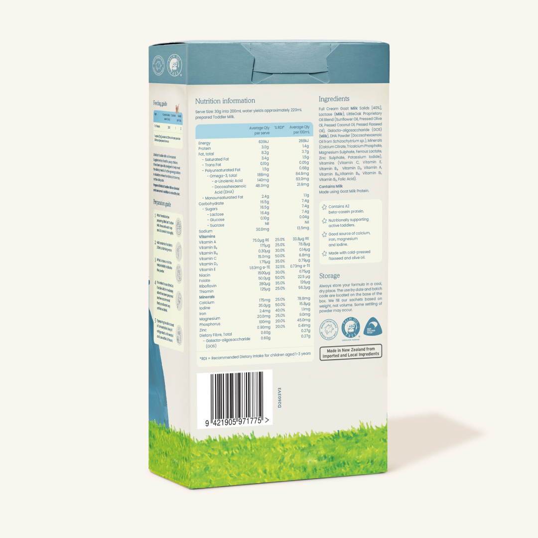 Natural Goat Milk Toddler Milk 6 x 30gm with Olive Oil Travel Sachets